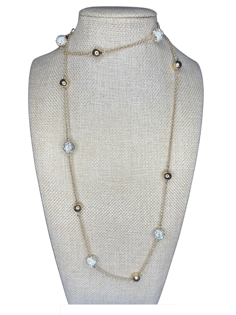 Monet Gold-Tone Long Station Necklace with Sparkling Crystal Beads